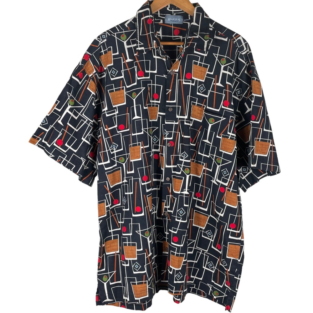 High Seas Vintage 100% Cotton 60s Cocktail Print Hawaiian Shirt NO SIZE TAG 4XLT